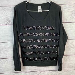 PINK Victoria's Secret Black With Sequins Long Sleeve Shirt Size S P